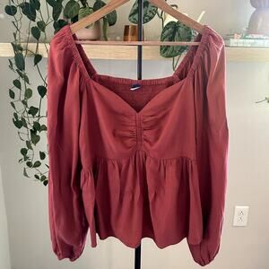 Old Navy Peasant Boho Top Long Sleeve Rust Red Size L Flowy Romantic